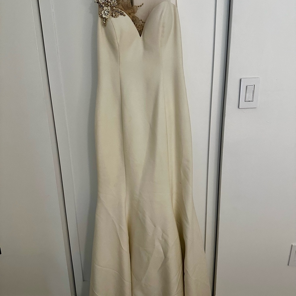 Tarik Ediz Cream Strapless Dress